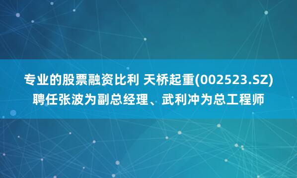 专业的股票融资比利 天桥起重(002523.SZ)聘任张波为副总经理、武利冲为总工程师