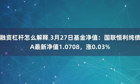 融资杠杆怎么解释 3月27日基金净值：国联恒利纯债A最新净值1.0708，涨0.03%